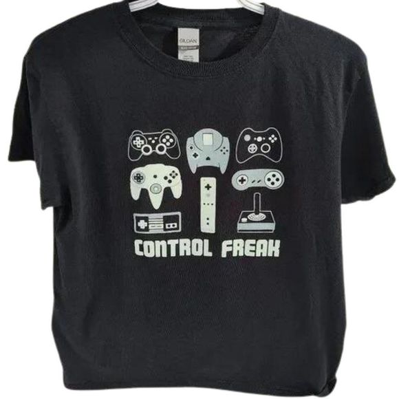 Youth Gaming "Control Freak" Printed T Black w/ Off-white Graphic, Size Youth Lr - Picture 1 of 6